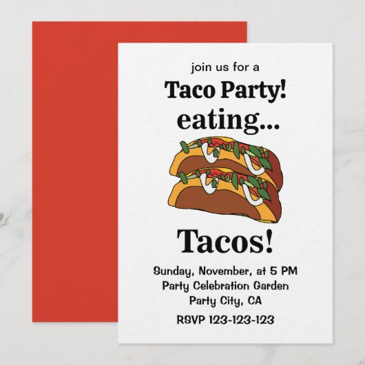 Taco Tacos Eten Feest Kaart (Voorkant / Achterkant)