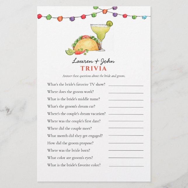 Taco & Tequila Fiesta Couple's Shower Trivia games (Voorkant)