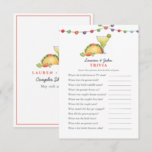 Taco & Tequila Fiesta Couple's Shower Trivia games Kaart (Voorkant / Achterkant)