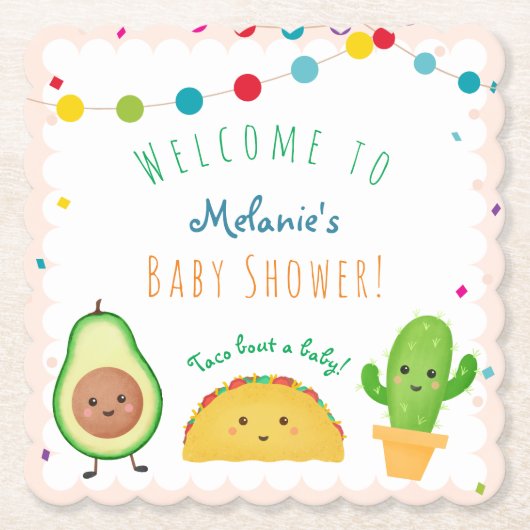 Taco-thema | Fiesta thema | Kleurrijk baby shower Kartonnen Onderzetters (Voorkant)