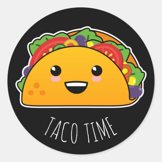 Taco Time. Yummy Kawaii Taco Ronde Sticker (Voorkant)