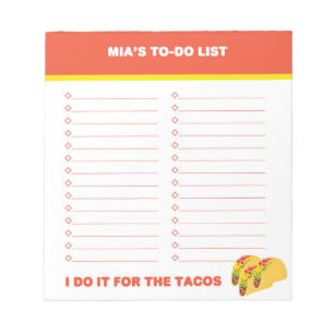 Taco to do lijst, aangepast Notitieblok, gepersona Notitieblok