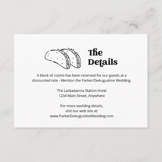 Taco Trouwinformatie Details Behuizing Kaart (Voorkant)