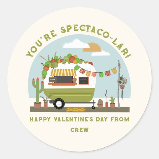 Taco Truck Pun Green Camper School Valentijn Ronde Sticker (Voorkant)