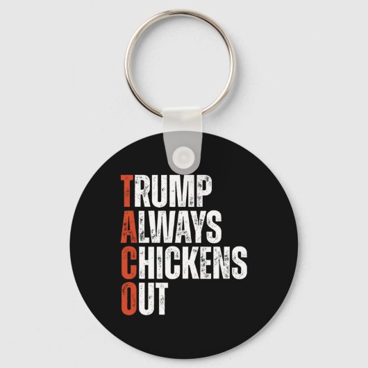 Taco Trump Always Chickens Out Saying Funny Tariff Sleutelhanger (Voorkant)