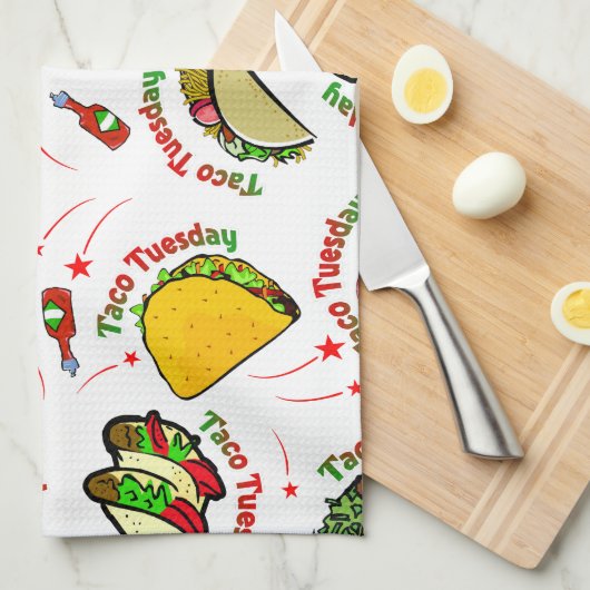 Taco Tuesday Hard and Soft Tacos and Hot Sauce Theedoek (Quarter Fold)