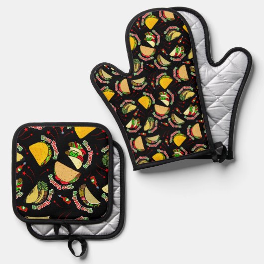 Taco Tuesday Hard & Soft Tacos Hot Sauce Black Ovenwant & Pannenlap Set (Voorkant / Achterkant)