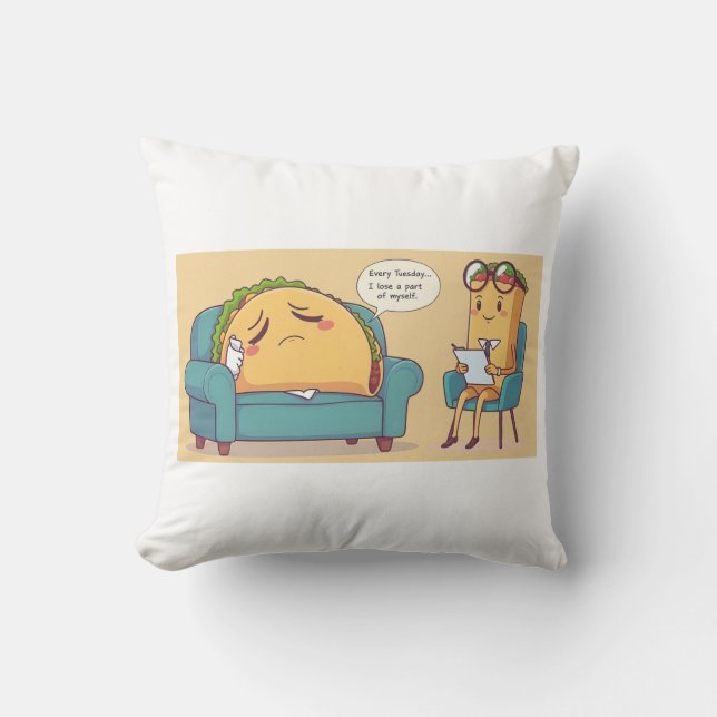 Taco Tuesday Therapy - Grappige Cartoon Food Art Kussen (Voorkant)