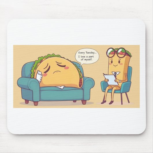 Taco Tuesday Therapy - Grappige Cartoon Food Art Muismat (Voorkant)