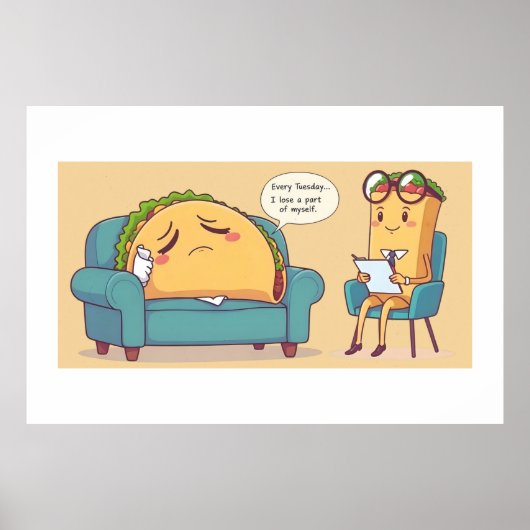 Taco Tuesday Therapy - Grappige Cartoon Food Art Poster (Voorkant)
