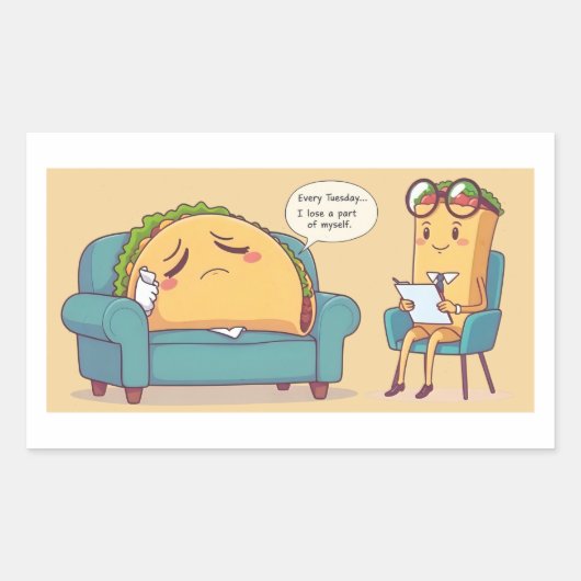 Taco Tuesday Therapy - Grappige Cartoon Food Art Rechthoekige Sticker (Voorkant)