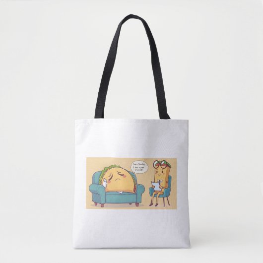 Taco Tuesday Therapy - Grappige Cartoon Food Art Tote Bag (Voorkant)