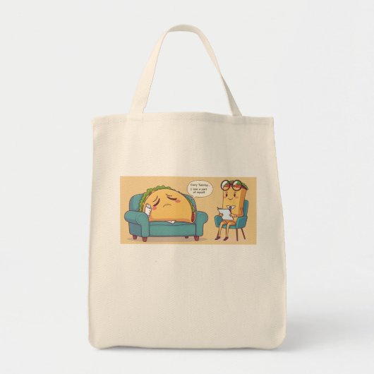 Taco Tuesday Therapy - Grappige Cartoon Food Art Tote Bag (Voorkant)