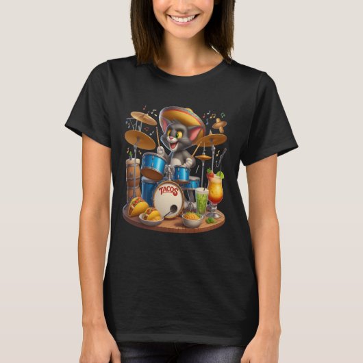 Taco Tunes: Cat Drummer T-shirt (Voorkant)