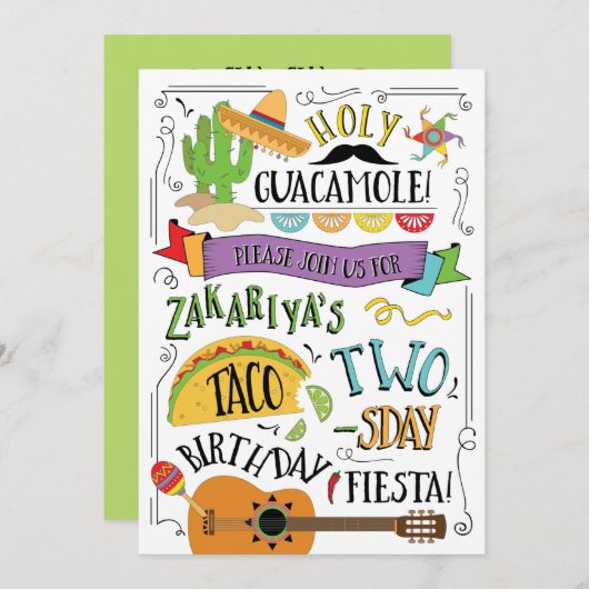 Taco Tweedaagse 2e Verjaardag Uitnodiging (Voorkant / Achterkant)