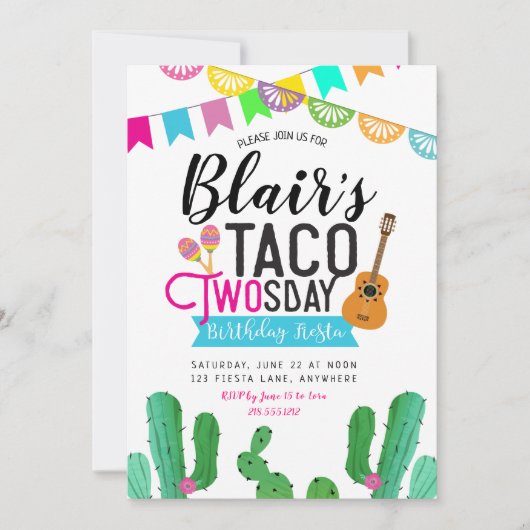 Taco Tweedaagse Verjaardag Uitnodiging (Voorkant)