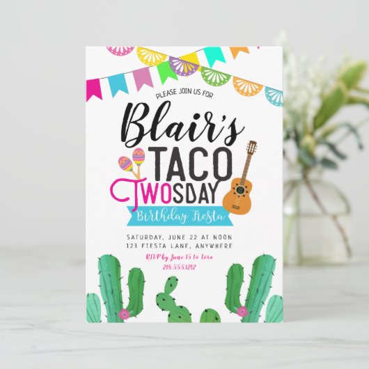 Taco Tweedaagse Verjaardag Uitnodiging (Staand voorkant)