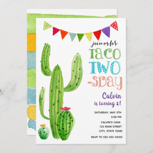 Taco Tweedaagse Verjaardag uitnodiging (Voorkant / Achterkant)