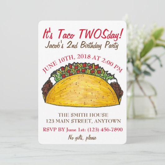 Taco TWOSdag Dinsdag 2e verjaardag Fiesta Kaart (Staand voorkant)