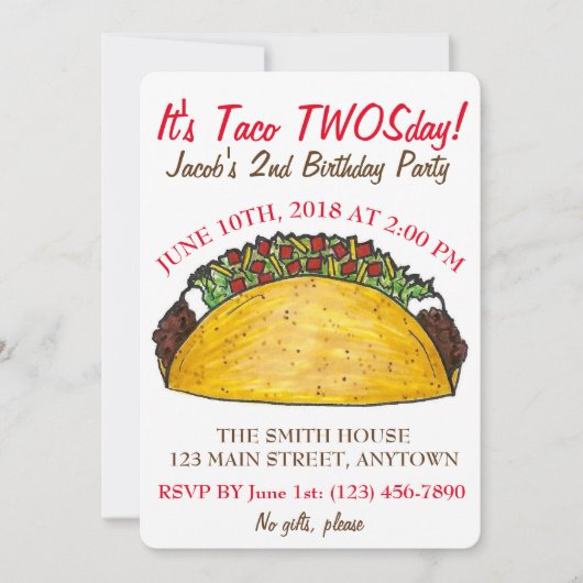 Taco TWOSdag Dinsdag 2e verjaardag Fiesta Kaart (Voorkant)