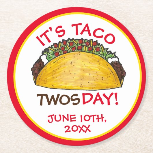Taco TWOSdag Dinsdag 2e verjaardag Fiesta Ronde Kartonnen Onderzetter (Voorkant)