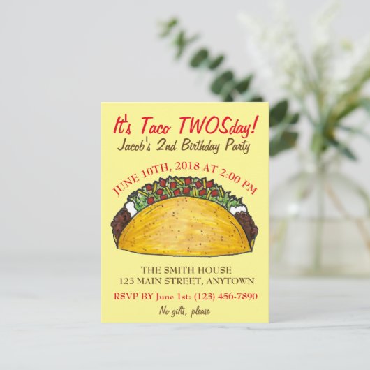 Taco TWOSdag Dinsdag 2e verjaardag Fiesta Uitnodiging Briefkaart (Staand voorkant)