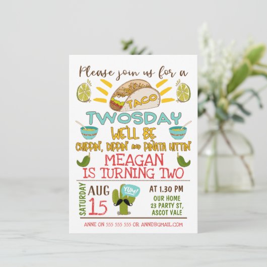 Taco Twosday 2e verjaardag Uitnodiging (Staand voorkant)