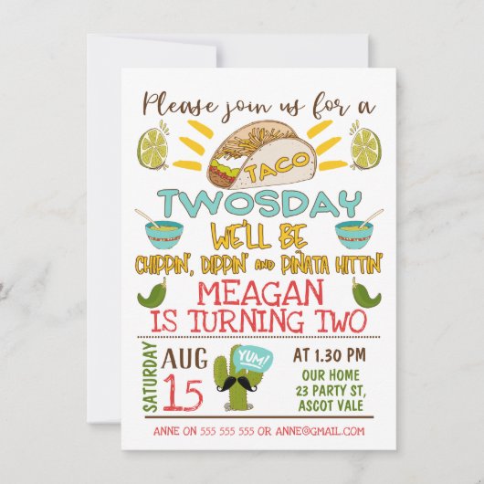 Taco Twosday 2e verjaardag Uitnodiging (Voorkant)