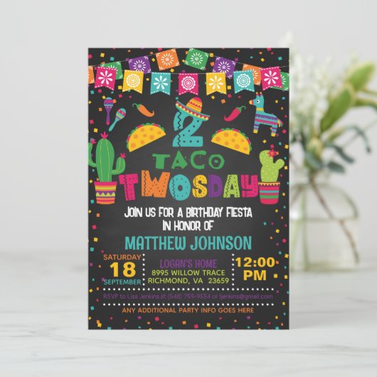 Taco TWOsday 2e Verjaardag uitnodiging (Staand voorkant)