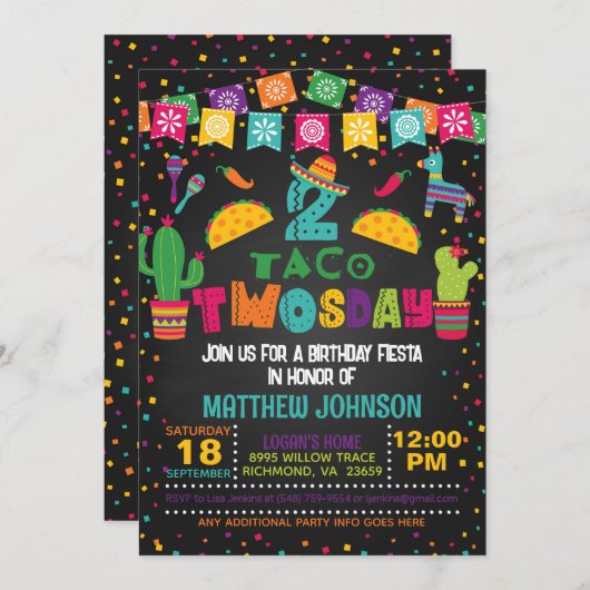 Taco TWOsday 2e Verjaardag uitnodiging (Voorkant / Achterkant)