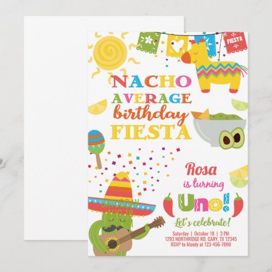 Taco Twosday birthday invitation, girl fiesta. Kaart (Voorkant / Achterkant)