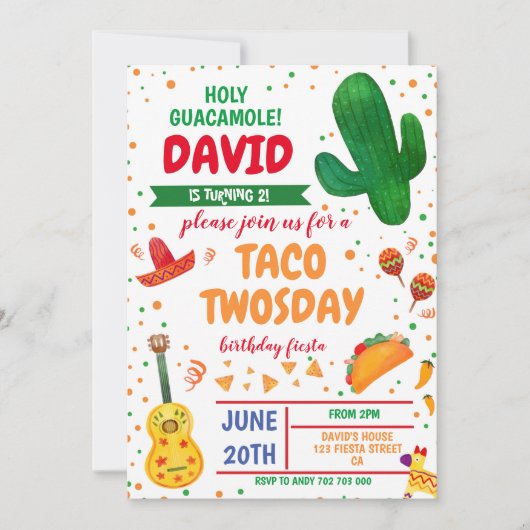 Taco Twosday Boy Birthday Fiesta Cactus Mexicaans Kaart (Voorkant)