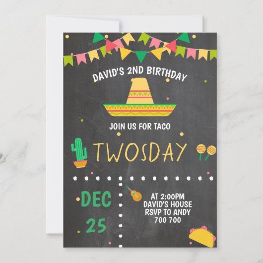 Taco Twosday Boy Fiesta 2e verjaardag Mexicaanse Kaart (Voorkant)