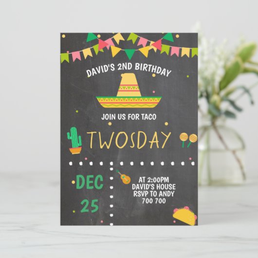 Taco Twosday Boy Fiesta 2e verjaardag Mexicaanse Kaart (Staand voorkant)