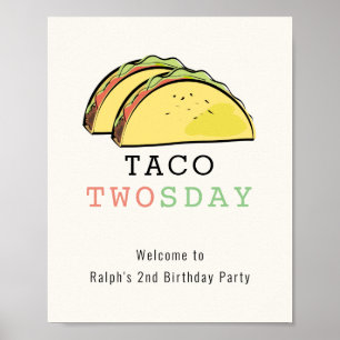 Taco Twosday Cream Birthday Welcome Sign Poster