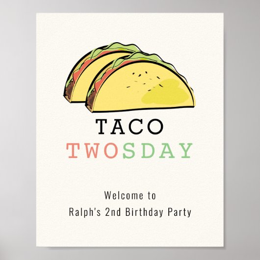 Taco Twosday Cream Birthday Welcome Sign Poster (Voorkant)