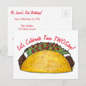 Taco TWOSday Dinsdag 2e Verjaardagsfeestje Fiesta Uitnodiging Briefkaart (Voorkant / Achterkant)