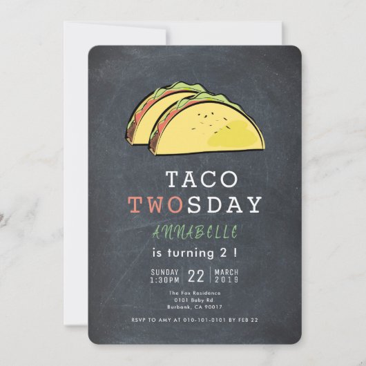 Taco Twosday Dinsdag Chalkboard 2e verjaardag Kaart (Voorkant)