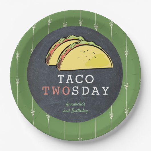 Taco Twosday Dinsdag Chalkboard 2e verjaardag Papieren Bordje (Voorkant)