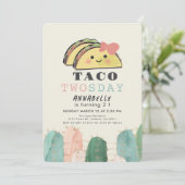 Taco Twosday Dinsdag Kawaii Meisje 2e verjaardag Kaart (Staand voorkant)