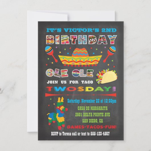 Taco Twosday Dinsdag Mexican Fiesta 2e verjaardag Kaart (Voorkant)