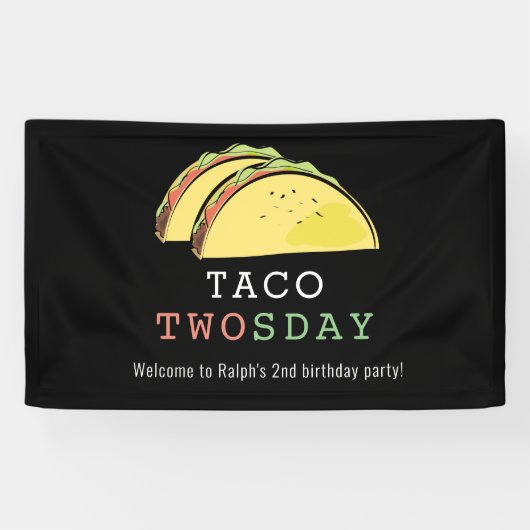 Taco Twosday Dinsdag Zwart 2e Verjaardag Welkom Spandoek (Horizontaal)