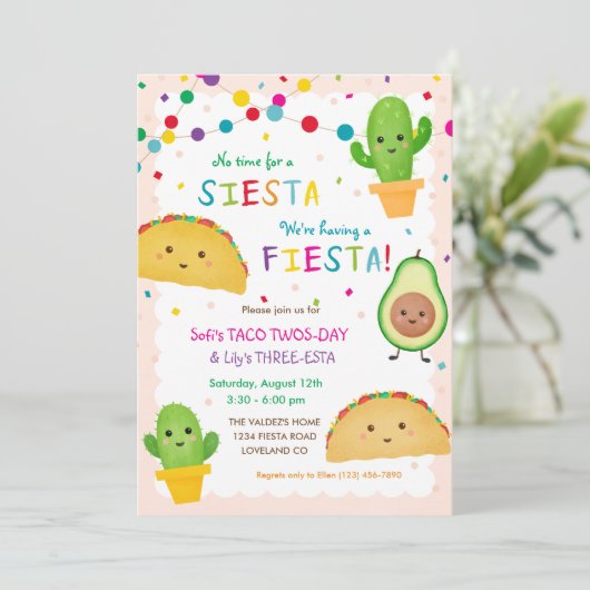 Taco Twosday en Three-Esta Birthday Invitation Kaart (Staand voorkant)