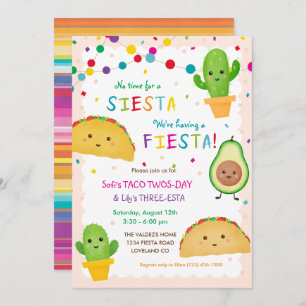 Taco Twosday en Three-Esta Birthday Invitation Kaart