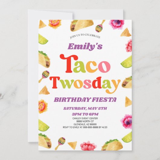 Taco Twosday Fiesta 2e Tweede Verjaardagsfeest Kaart (Voorkant)