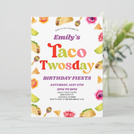 Taco Twosday Fiesta 2e Tweede Verjaardagsfeest Kaart (Staand voorkant)