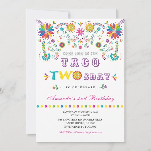 Taco Twosday Fiesta Birthday Uitnodiging (Voorkant)