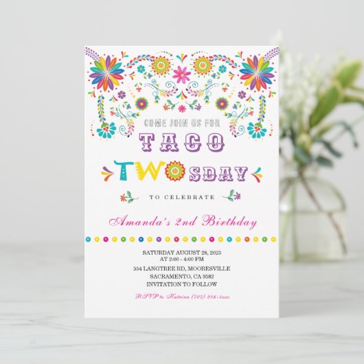 Taco Twosday Fiesta Birthday Uitnodiging (Staand voorkant)