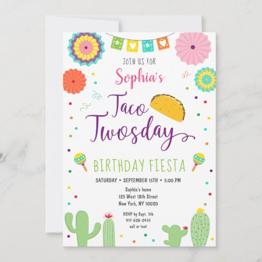 Taco Twosday Fiesta Cactus Birthday Kaart (Voorkant)