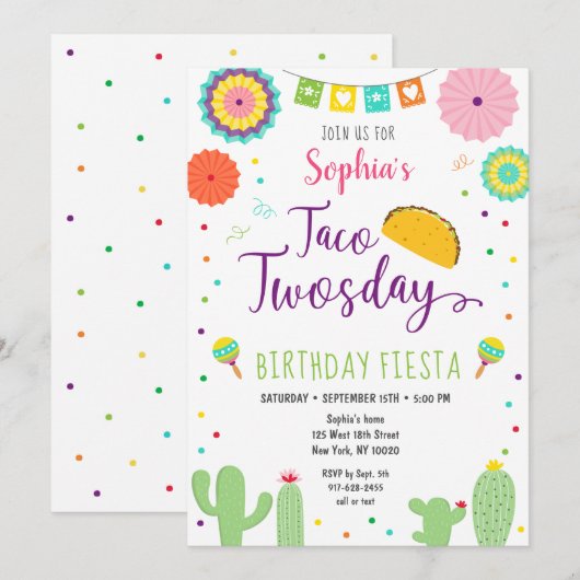 Taco Twosday Fiesta Cactus Birthday Kaart (Voorkant / Achterkant)